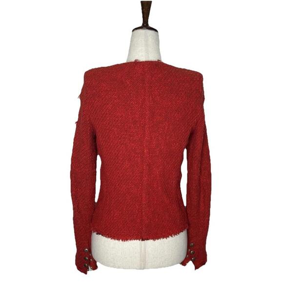 IRO Agnette Knit Zip Tweed Jacket Womens 1 Red Distressed Preppy Money Grunge - Picture 3 of 9